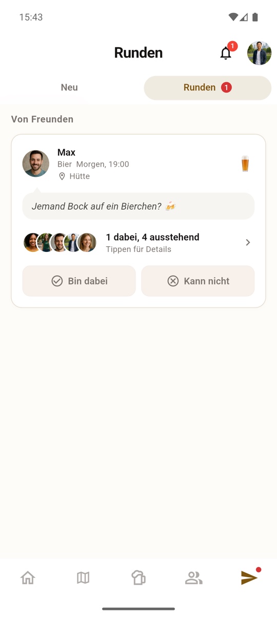 Einladung zu einer gemeinsamen Runde mit Freunden in Bierchen